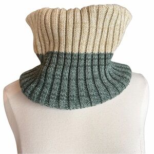 Patrick Francis Green & Cream Knit Melange Sustainable Snood Neck Warmer Scarf